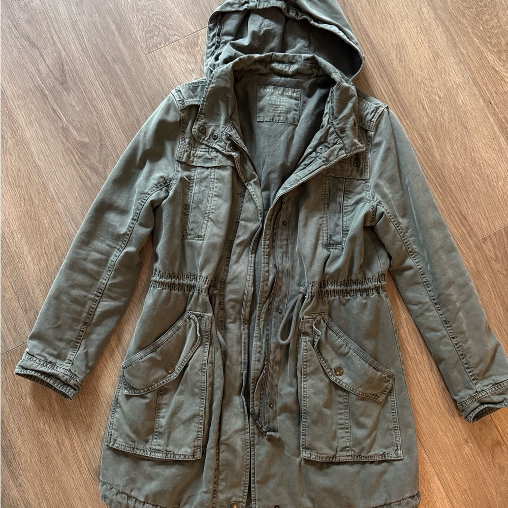 Women’s American Eagle Green Canvas Hooded Full Zip Size: Small